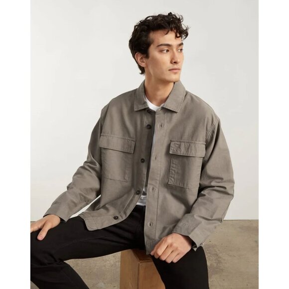 EVERLANE Everyone Unisex Organic Cotton Utility Spring Shirt Jacket Taupe Size L - Picture 9 of 15